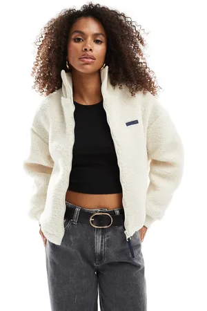 Bershka Shearling zip up fleece in ecru