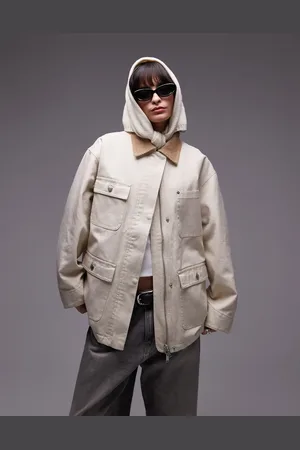 ARKET Oversized workwear barn jacket in off- with utility pockets and contrast collar