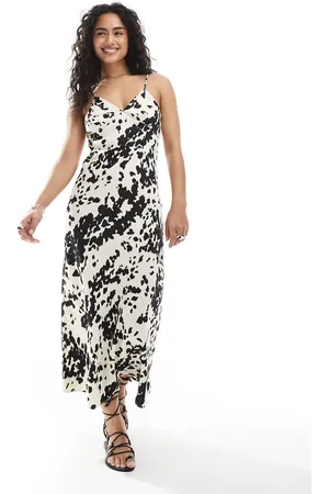 JJXX Satin maxi dress with cow print in