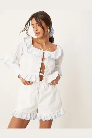 Glamorous Boho ruffle boxer style shorts in co-ord