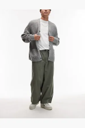 Topman Twill oversize crop trousers in khaki
