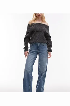 Topshop Tall cinch low rise relaxed jean in mid
