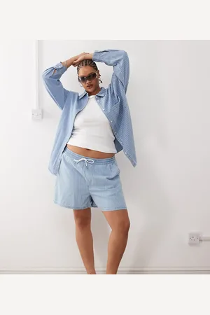 Noisy May Pull on denim short co-ord in light stripe