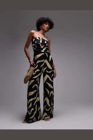 MANGO Bardot mixed zebra print jumpsuit in