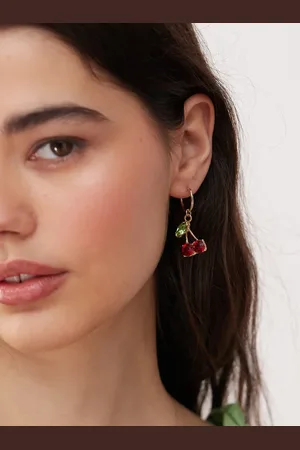 Reclaimed Gold hoop earrings with cherry charms