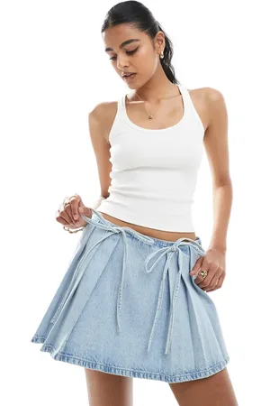 Bershka Bow front denim skort in light