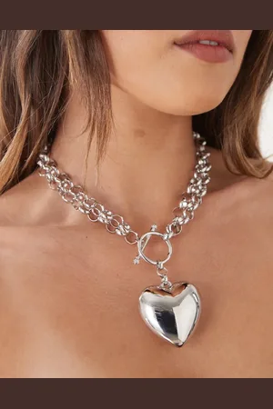 Reclaimed Chunky chain necklace with heart pendant in burnished