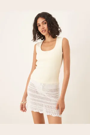 Gina Tricot Embroidered edge cotton vest in lemon