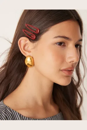 DesignB London Pack of 6 snap hair clips in burgundy