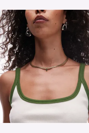Topshop Sara waterproof stainless steel chain with green pendant in