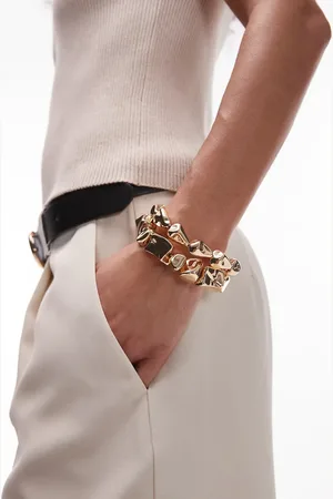 Topshop Bambi 2 pack stone shape bracelets in tone