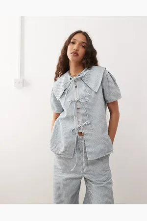 Reclaimed Pinstripe tie front denim top co-ord