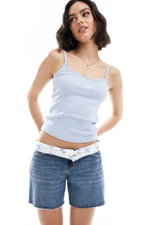 Hollister Low rise baggy denim shorts in dark wash