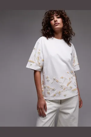 Topshop Floral beaded oversized tee in