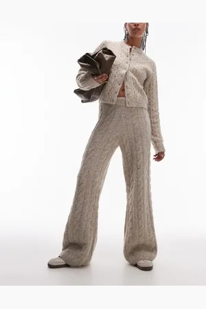 Topshop Knitted fluffy cable trouser in oat