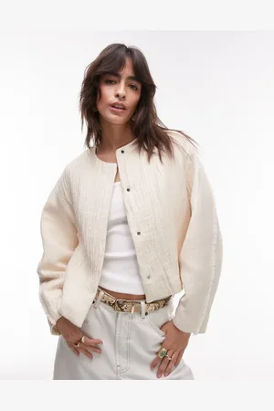 MANGO Cotton structured drop shoulder jacket in off