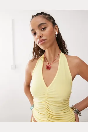 Reclaimed Gathered seam halter neck top co-ord in butter