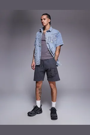 Liquor N Poker Applique patch and stud logo jersey shorts in