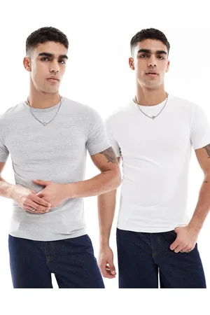 ASOS Essential 2 pack muscle fit t-shirts in white and grey