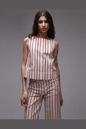 Topshop Denim square neck shell top in red stripe
