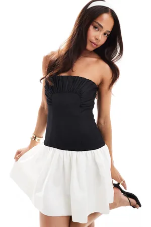 EVER NEW Ruched colour block mini dress in and cream