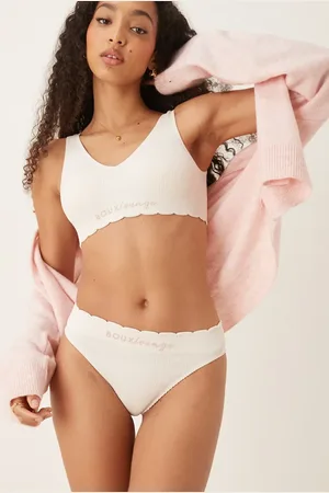 Boux Avenue Scallop ribbed thong in stone