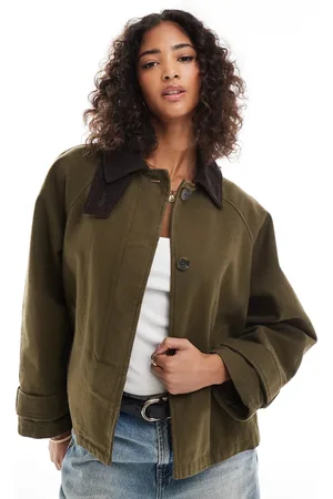 ASOS Barn jacket with contrast collar in khaki