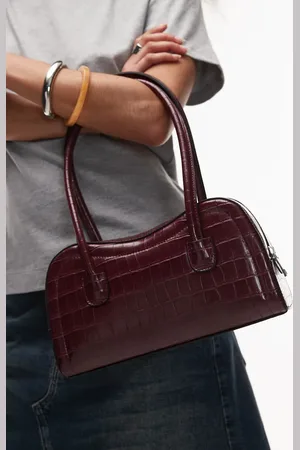 Topshop Simba structured shoulder bag in burgundy croc