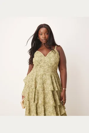 Pretty Lavish Tie back ruffle midaxi dress in olive floral
