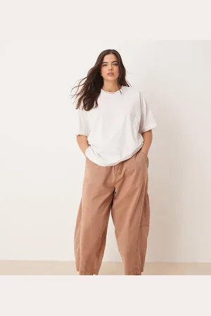 ASOS Curve washed linen trousers in mocha