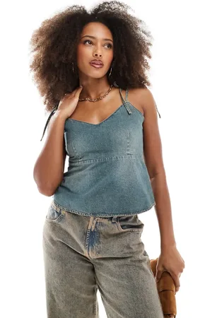 JJXX Denim strappy top in vintage