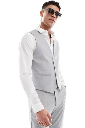 ASOS Linen blend skinny suit waistcoat in tonal check