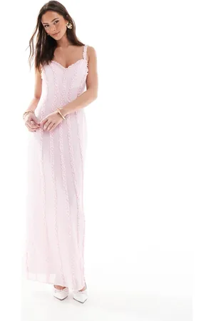 Pretty Lavish Sweetheart frill maxi dress in peony