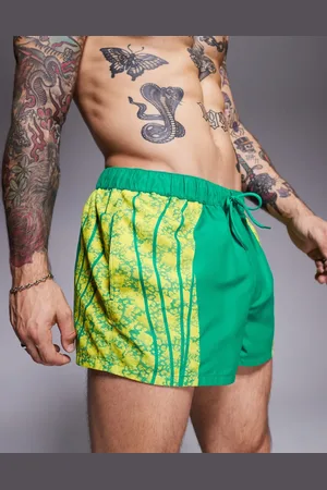 ASOS Swim shorts in super short length with placement animal print in