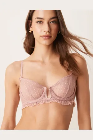 ASOS Jessie spot embroidery frill underwired bra in dusty pink