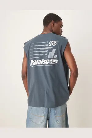 ASOS Oversized tank with sports graphic in charcoal