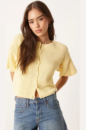ASOS Knitted short sleeve cardigan in buttermilk