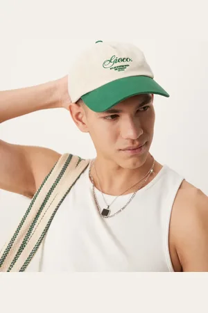 ASOS Embroidered logo cap in ecru and green