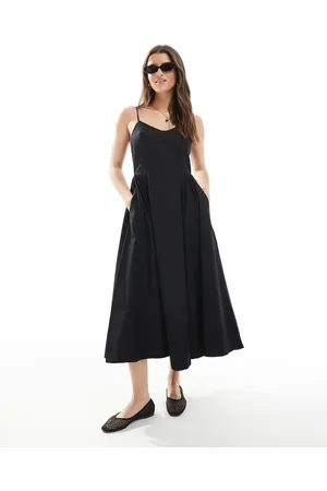 Threadbare V-neck cotton rich midi dress with drop waist in