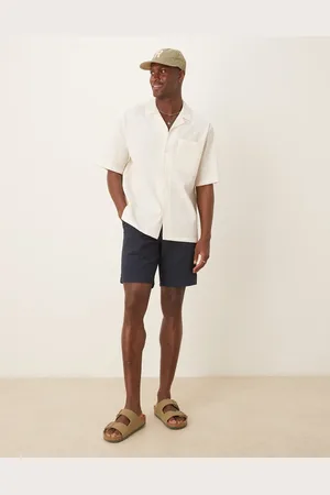 ASOS 2 pack slim regular length chino shorts in stone and navy