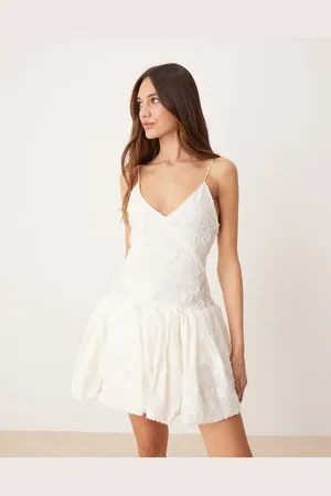 MANGO Capsule embroidered mini dress with puffball hem in