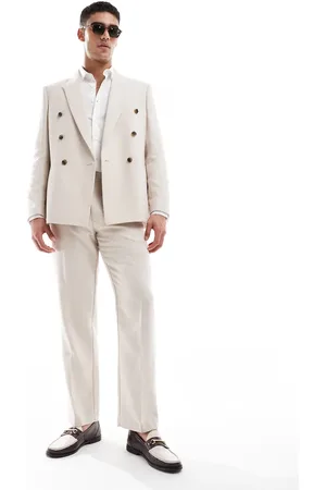 ASOS Wool blend double breasted regular suit jacket in stone basketweave
