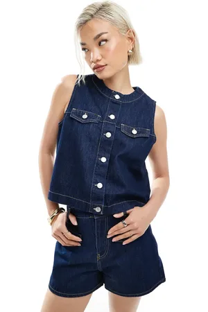 ASOS Round neck denim waistcoat co-ord in indigo
