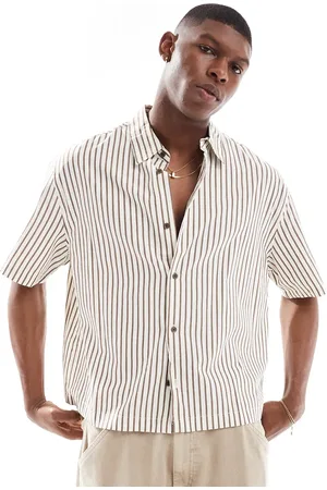 Bershka Textured striped shirt in beige