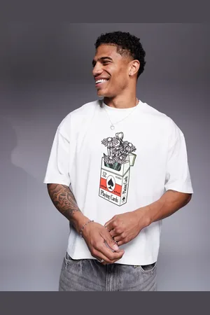 ASOS Boxy oversized t-shirt with flower graphic in off