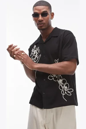 Topman Oversized fit button through jersey shirt with embroidery in