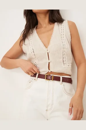 ASOS Waist and hip belt with square buckle in burgundy