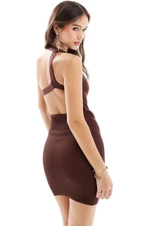 Bershka One shoulder knitted bodycon mini dress in