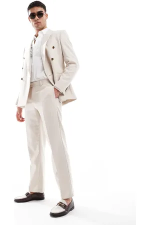 ASOS Wool blend straight leg suit trousers in stone basketweave