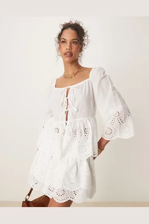 Glamorous Lightweight broderie cutwork tie front blouse in co-ord